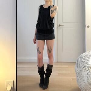 Black chiffon ruffle babydoll tank